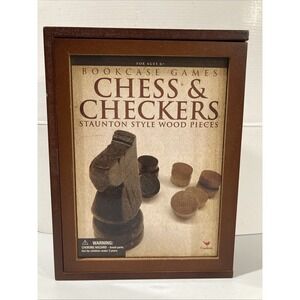Bookcase Games Chess & Checkers Stauton Style  Wood Pieces Cardinal